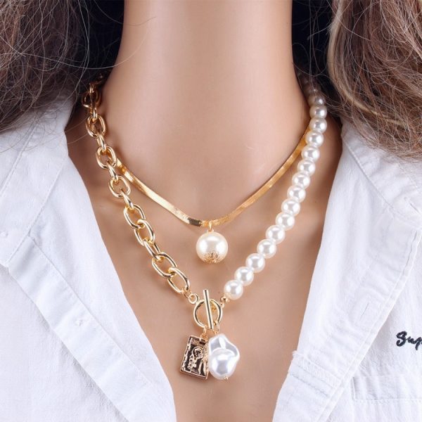 2PCS Gold-color Necklace Hip Hop Style Pendant Jewelry