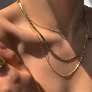 Stainless Steel Snake Blade Golden Necklace Women