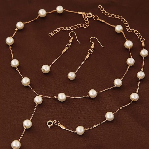 4pcs Gold-color Necklace Earring Bracelet Ladies Set