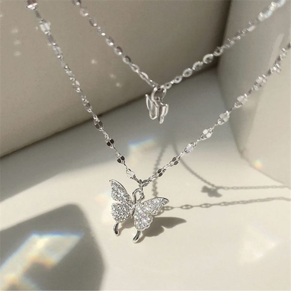 Silver Colour Shiny Butterfly Pendant Necklace For women 
