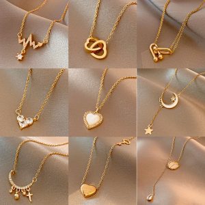 Classic Stainless Steel Gold Color Necklace For Women 