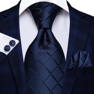 Hi-Tie Blue Business Solid Silk Men NeckTie
