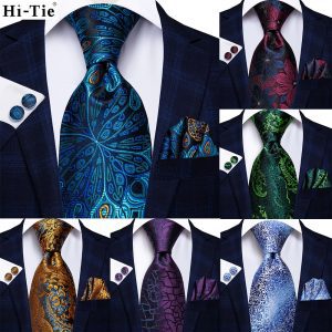 Peacock Blue Novelty Design Silk Wedding Tie For Men