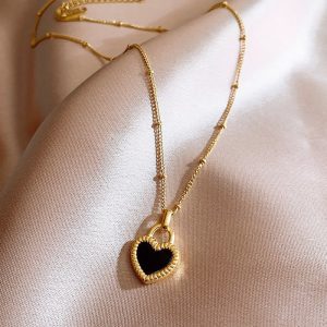 Vintage Double Sided Heart Pendant Necklace for Women