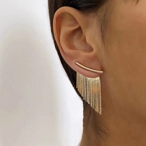 Long Statement Gold Color Tassel Earrings For Women