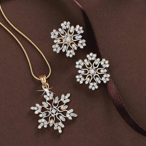 2PCs Elegant Women Crystal Snowflake Earrings Necklace