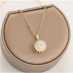 Stainless Steel Rotating Sunflower Pendant Necklace Women