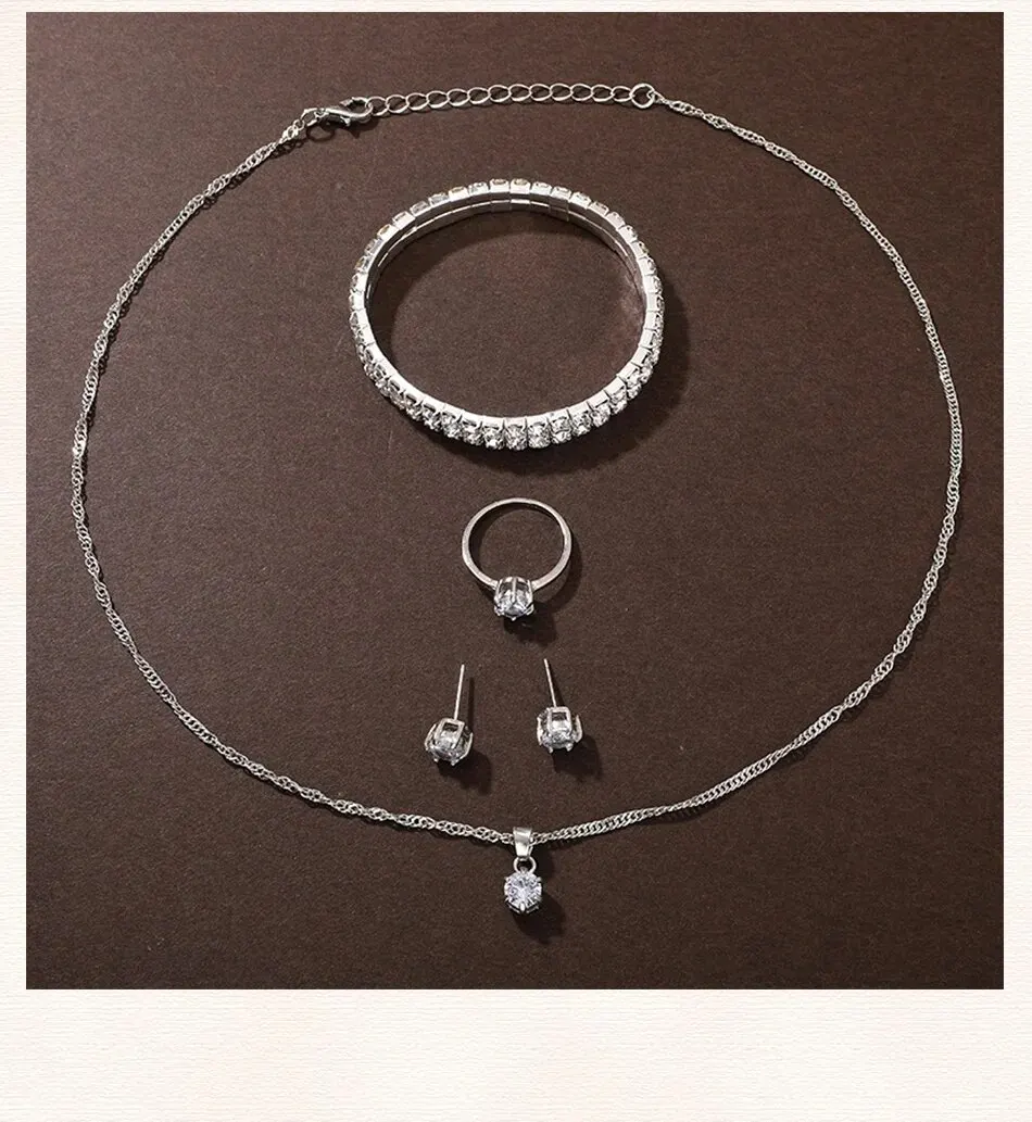 Diamond Watch Ring Necklace Earrings Bracelet Set Fashion Wristwatch