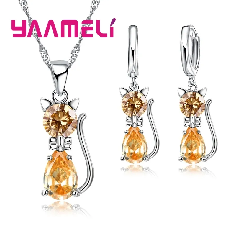 Sterling Silver Color Jewelry Sets for Woman Girls Shining Austrian Crystal
