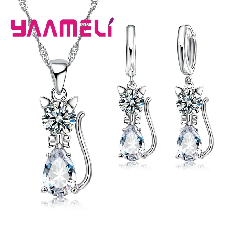 Sterling Silver Color Jewelry Sets for Woman Girls Shining Austrian Crystal