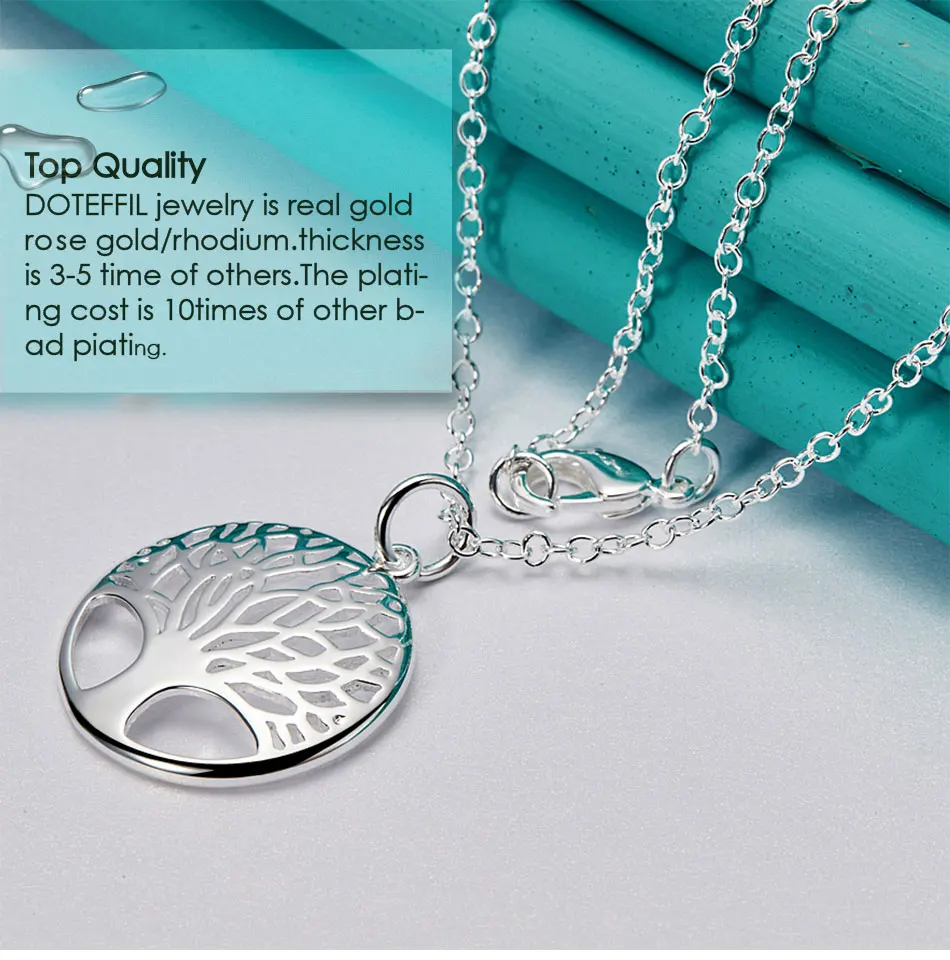 925 Sterling Silver 16-30 Inch Chain Tree Round Pendant Necklace