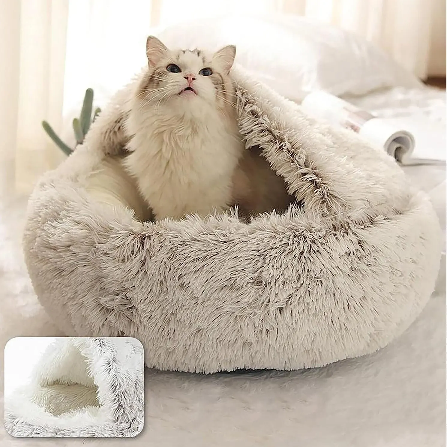 Soft Plush Pet Bed with Cover Round Cat Bed Pet Mattress Warm