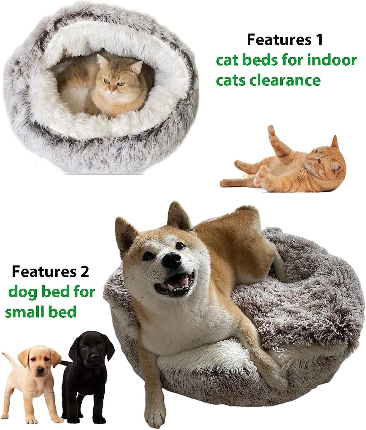 Soft Plush Pet Bed with Cover Round Cat Bed Pet Mattress Warm