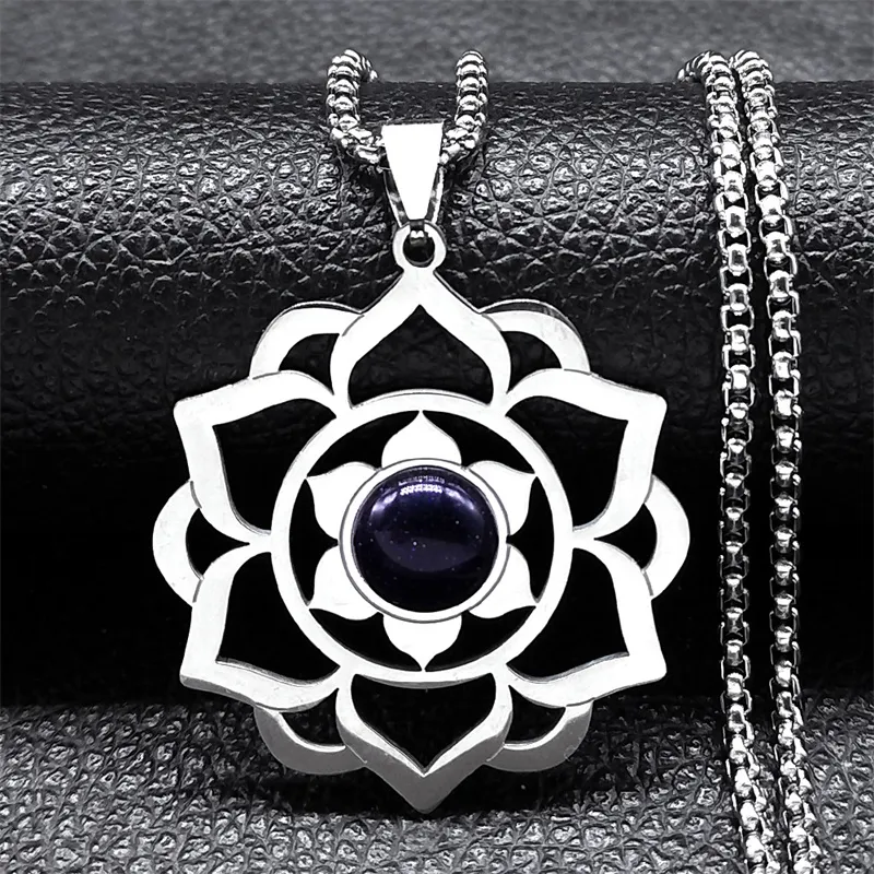 Healing Chakra Necklace Stainless Steel Buddhist Symbol Sweet Flower