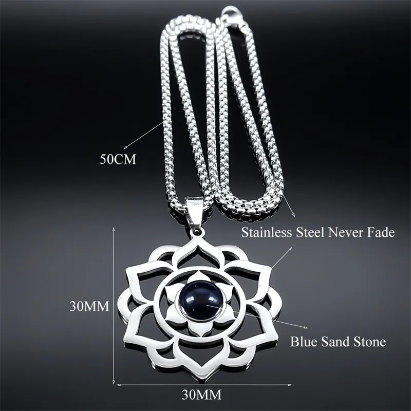 Healing Chakra Necklace Stainless Steel Buddhist Symbol Sweet Flower