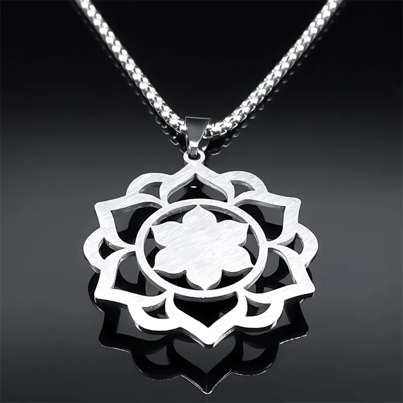 Healing Chakra Necklace Stainless Steel Buddhist Symbol Sweet Flower