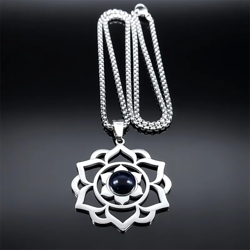 Healing Chakra Necklace Stainless Steel Buddhist Symbol Sweet Flower