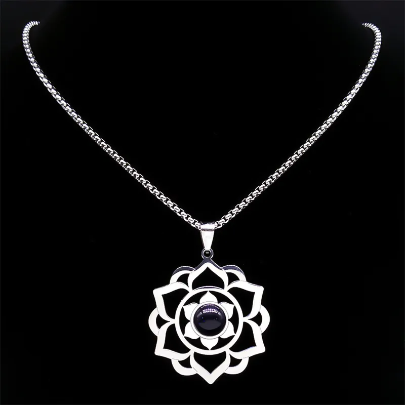 Healing Chakra Necklace Stainless Steel Buddhist Symbol Sweet Flower