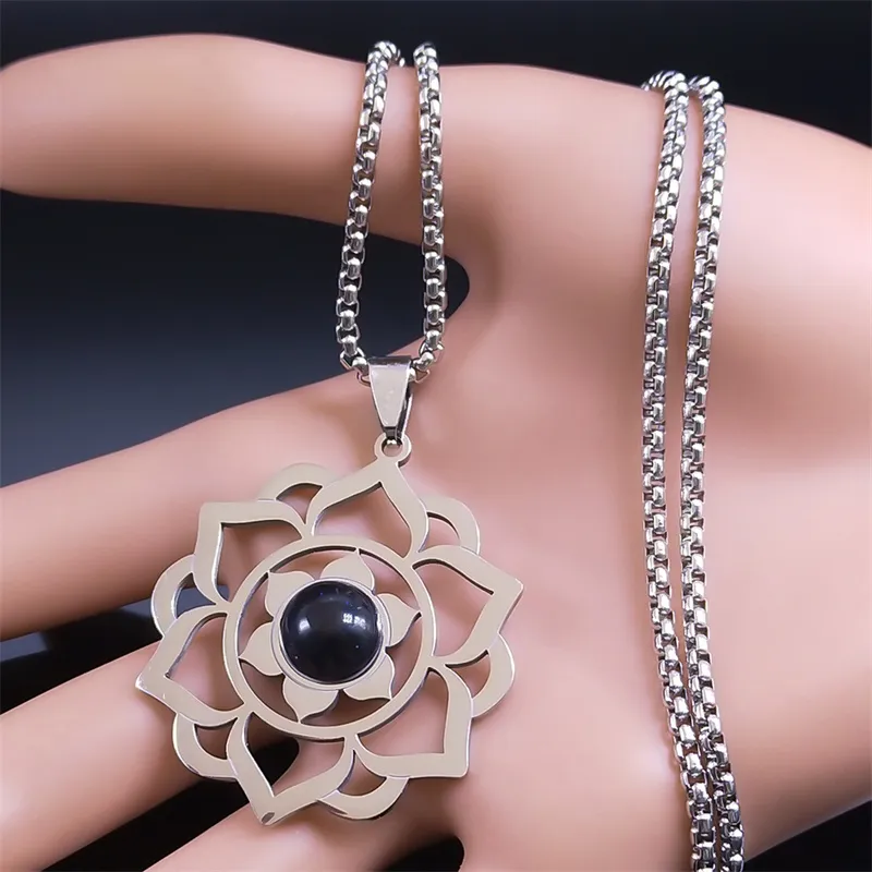 Healing Chakra Necklace Stainless Steel Buddhist Symbol Sweet Flower