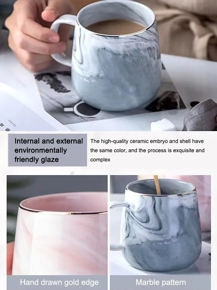 Ceramic Cup Nordic Gold Rim Coffee Mug Marble Pattern