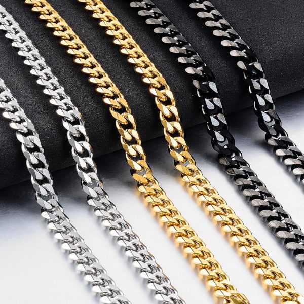 Stainless Steel Cuban Chain Gold Black Necklace Men
