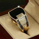 Metal Gold Color Inlaid Black Stone Zircon Rings for Men 