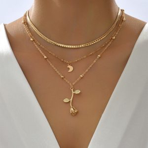 Multilayer Moon Gold Color Pendant Necklaces For Women
