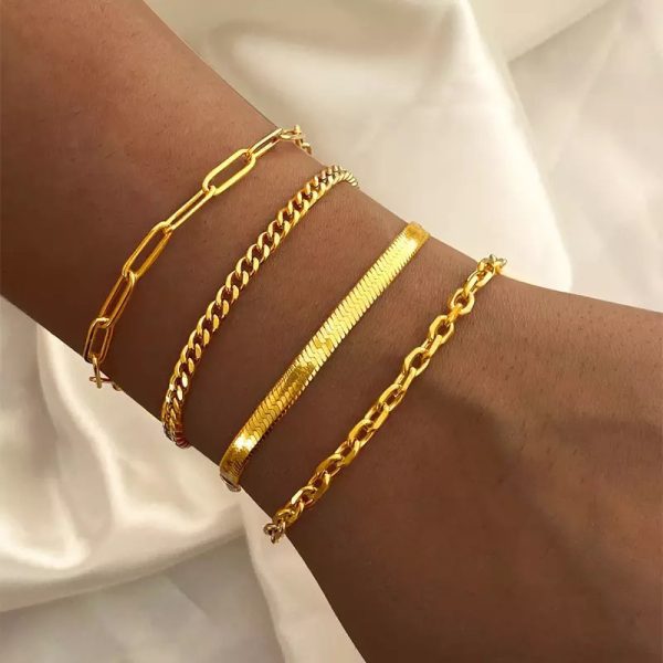 Gold Color Stainless Steel Twist Cuban Chain Bracelet Women