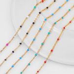 Stainless Steel Rainbow Bead Chain Enamel Satellite Necklace