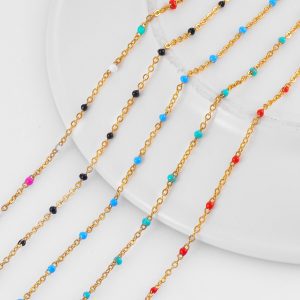 Stainless Steel Rainbow Bead Chain Enamel Satellite Necklace