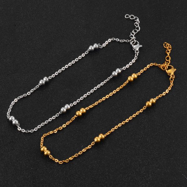 Stainless Steel Gold Color Beaded Chain Bracelet for Women