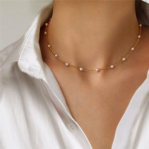 New Beads Neck Chain Kpop Pearl Choker Necklace Women