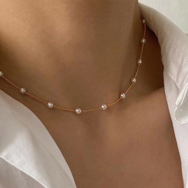 New Beads Chain Kpop Pearl Choker Necklace For Women