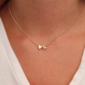 Gold Color Fashion Tiny Heart Dainty Initial Name Necklace