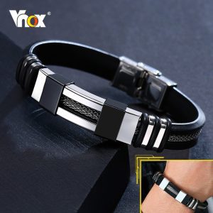 Vnox Stainless Steel Wrist Black Band Bracelet for Men