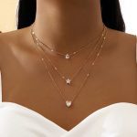 Crystal Heart Star Charm Layered Pendant Necklace Set