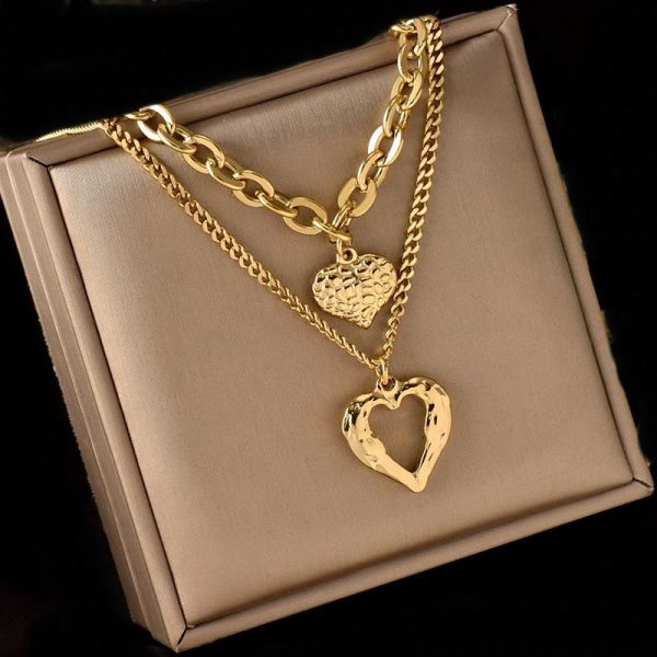 Stainless Steel Small Uneven Folds 2 Love Necklace for women