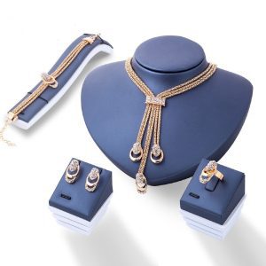 4Pcs Rings Necklace Earrings Bracelet Jewelry Set for women
