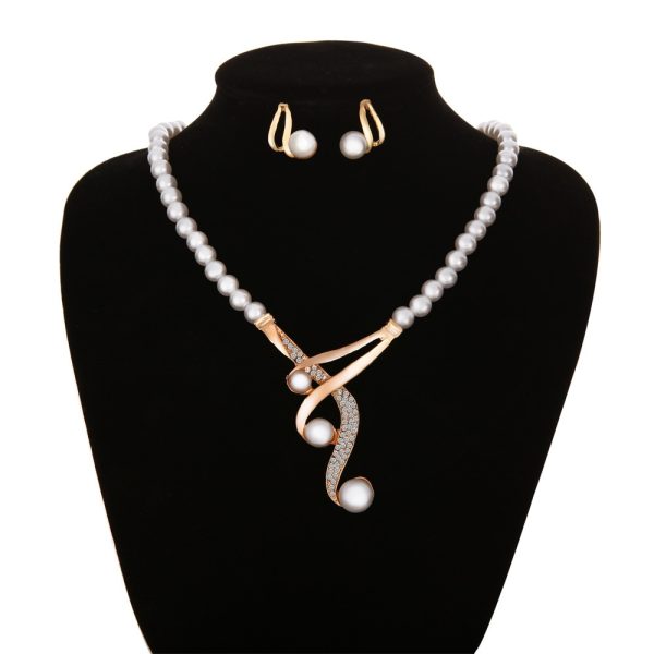 2Pairs Of Jewelry Pearl Necklaces Earring Set women