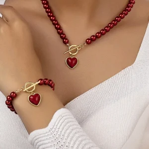 2 Pcs Immitation Pearl Necklace Bracelet Jewelry Set