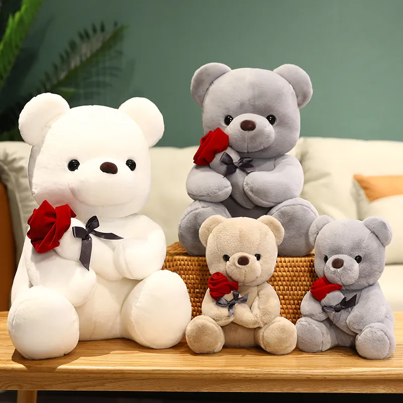 9.8'' Teddy Bear with Rose Plush Toy for Home Decor