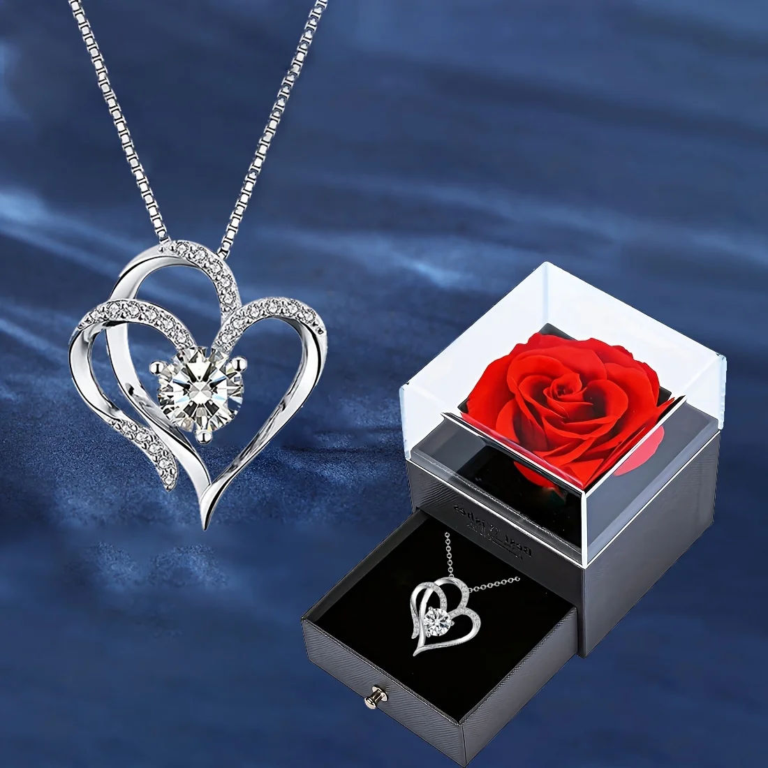 Elegant Heart Zircon Necklace With Luxury Rose Gift Box Gift