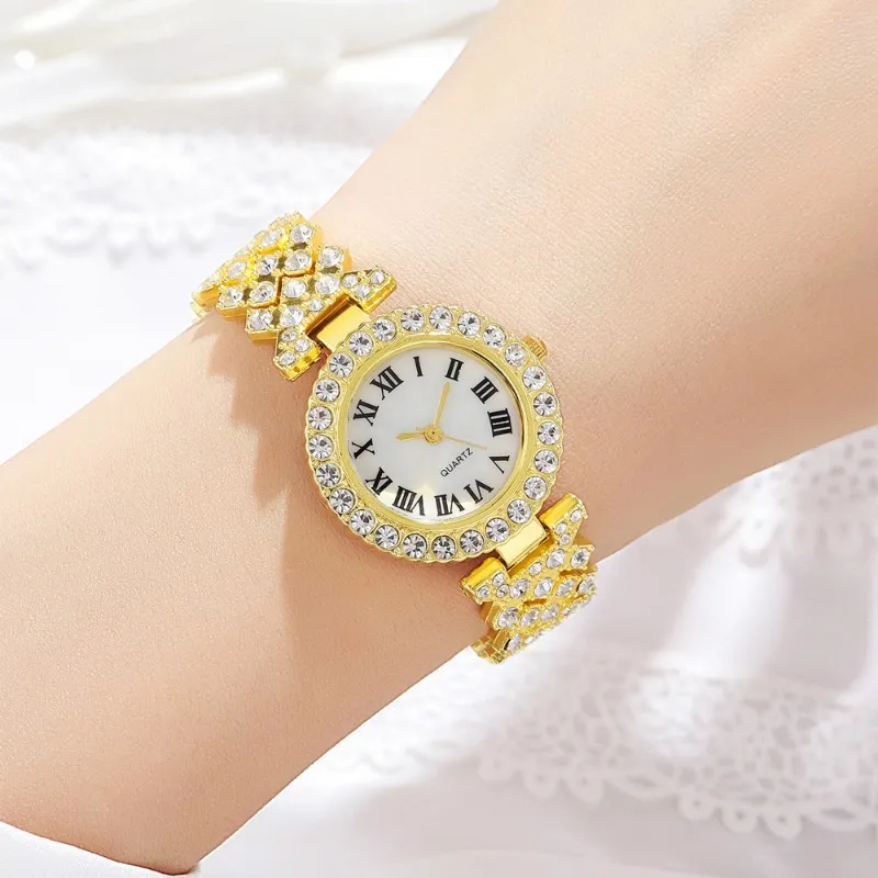 Necklace Earrings Ring Set 5 Pcs for Women Rhinestone Wristwatch