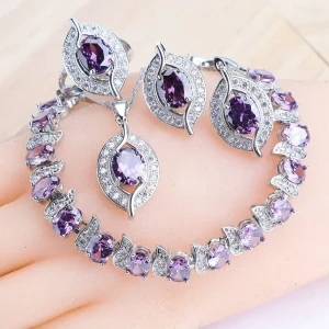 Bridal Earring Purple Zircon Silver Jewelry Sets
