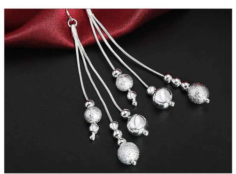 25 Sterling Silver 18-inch Frosted Beads Pendant Earrings Necklace