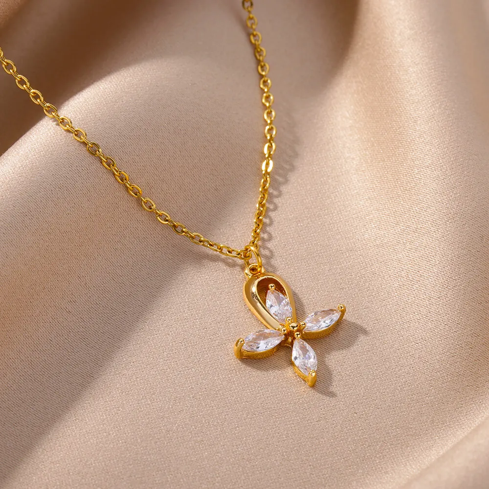 Stainless Steel Zircon Cross Pendant Necklace for Women