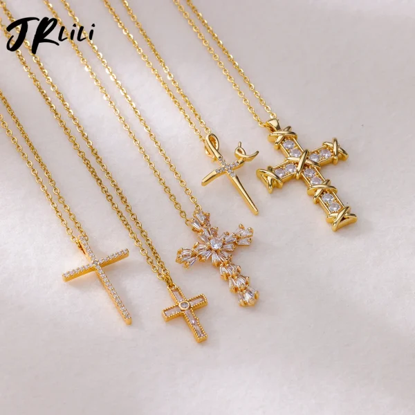 Zircon Cross Pendant Necklace for Women