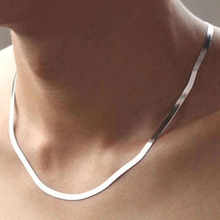 Luxury 925 Sterling silver 18K Gold 4MM Flat chain Necklace for Women