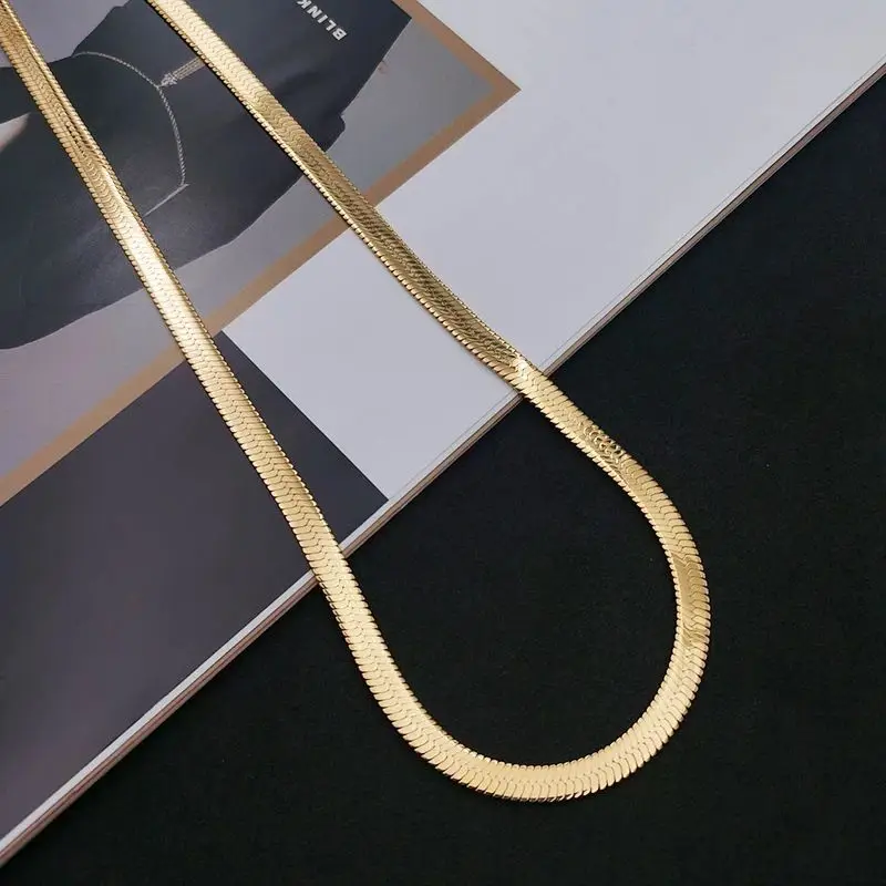 Luxury 925 Sterling silver 18K Gold 4MM Flat chain Necklace for Women