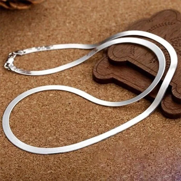 Luxury 925 Sterling silver 18K Gold 4MM Flat chain Necklace for Women